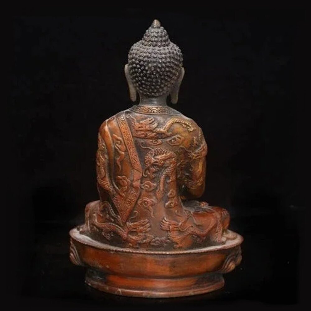 SHAKYAMUNI Artisan DRAGON BUDDHA Statue 8 Painted Bronze Metal Painted Spiritual - Picture 4 of 10